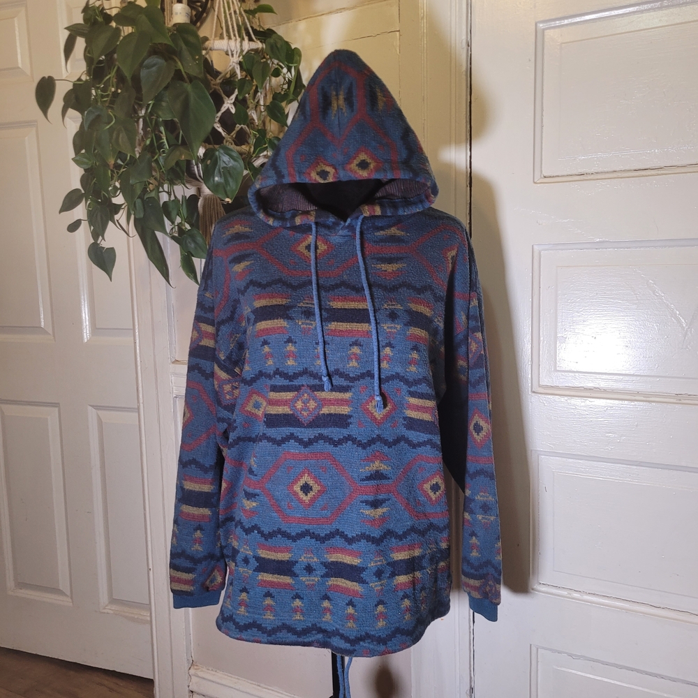 Vtg Hooded Sw Aztec Printed Sweatshirt/t305